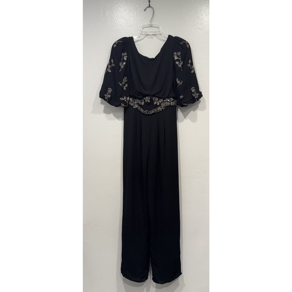 Hope & Ivy Black Embellished Beaded Romilie‎ Jumpsuit Tie Back Size 10 Evening
